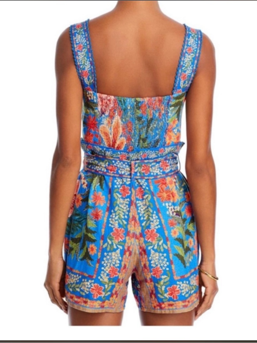 Farm Rio Stitched Garden Floral Button-Front Romper with Tie Waist - Picture 2 of 5